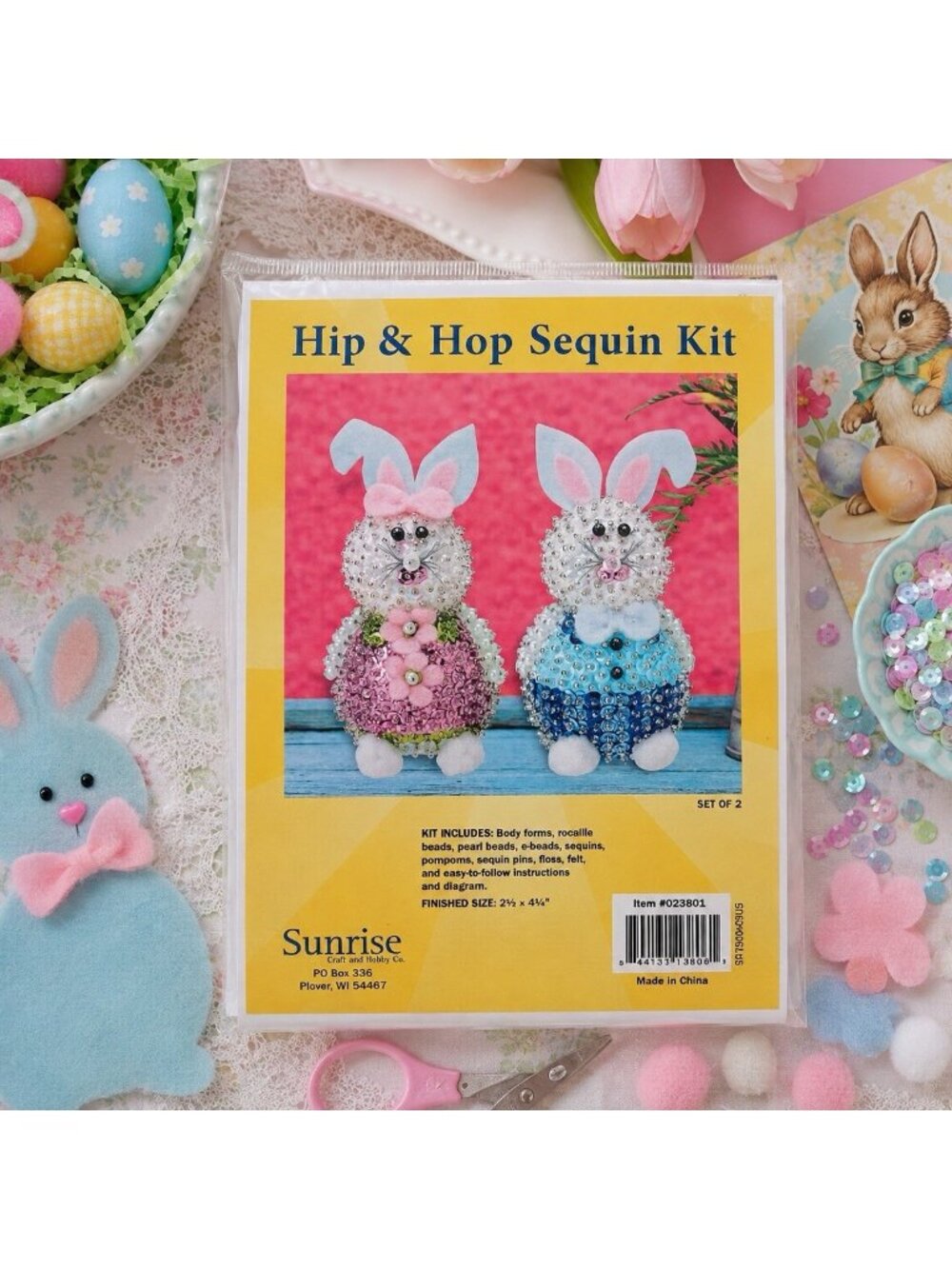 Vintage Sunrise Push Pin Sequin Kit Hip & Hop Easter Bunny Rabbit Decor Craft